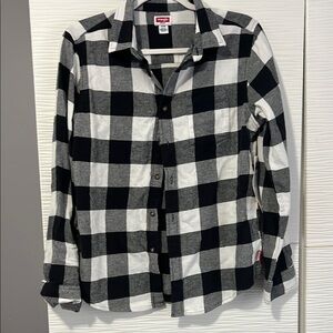 NWT Wrangler Boys flannel Black and White plaid Shirt size 14/16